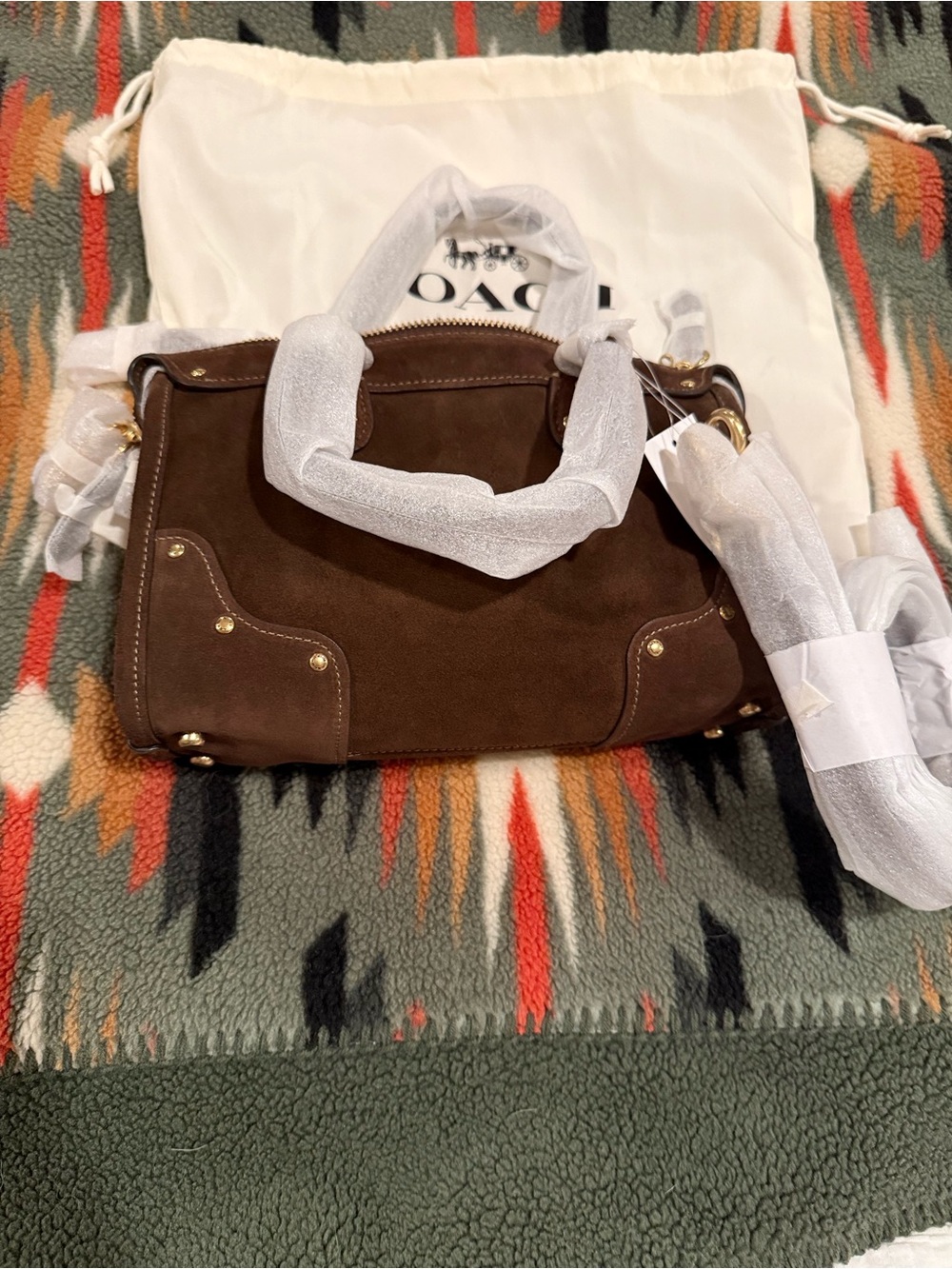 Coach Brown Suede Satchel with Gold Hardware - Picture 2 of 5